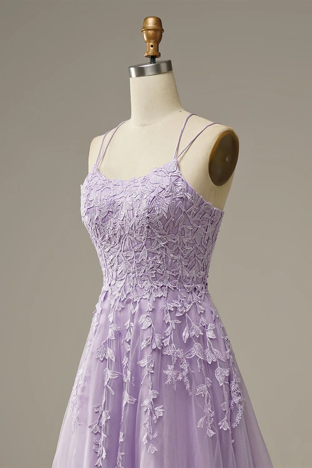 A-Line Purple Spaghetti Straps Long Prom Dress