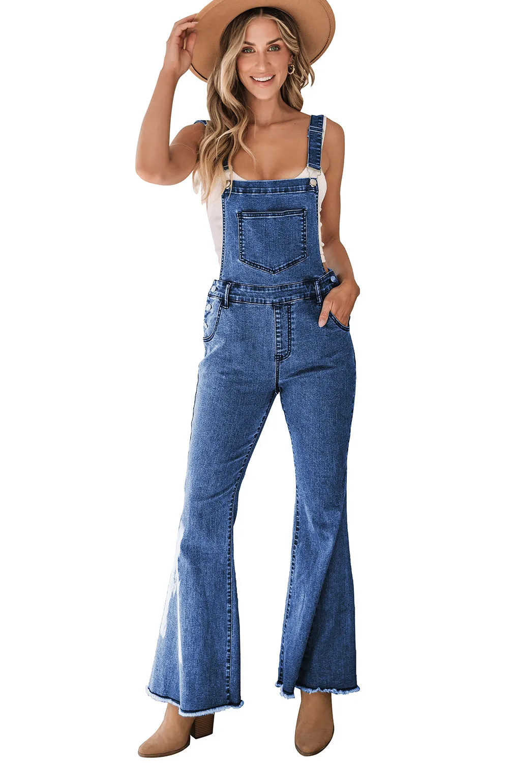 Adjustable Strap Flare Leg Denim Overalls