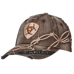 Ariat Men's Logo & Barbed Wire Embroidered Brown Ball Cap 1509802