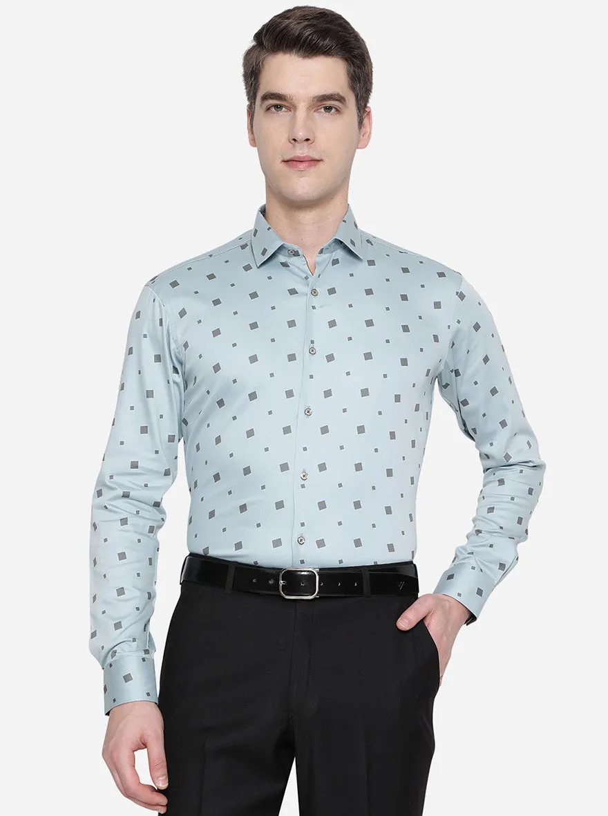 Ash Blue Printed Slim Fit Party Wear Shirt | JB Studio