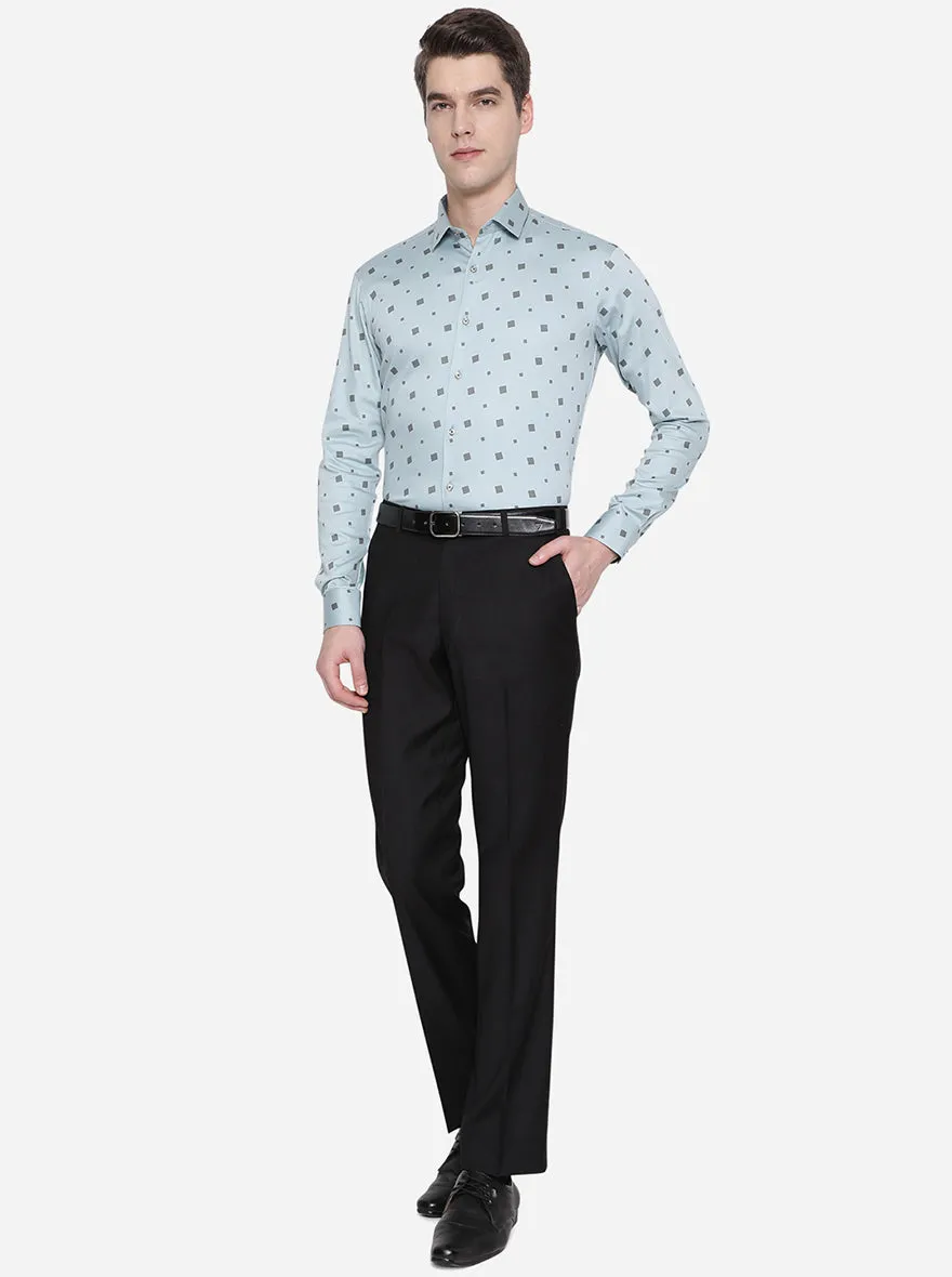 Ash Blue Printed Slim Fit Party Wear Shirt | JB Studio