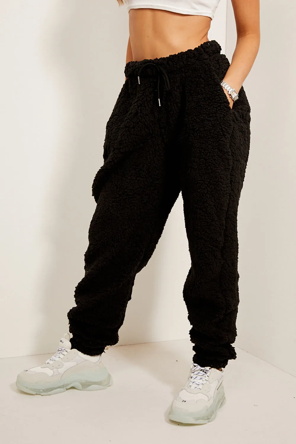 Athena Black Teddy Fur Joggers