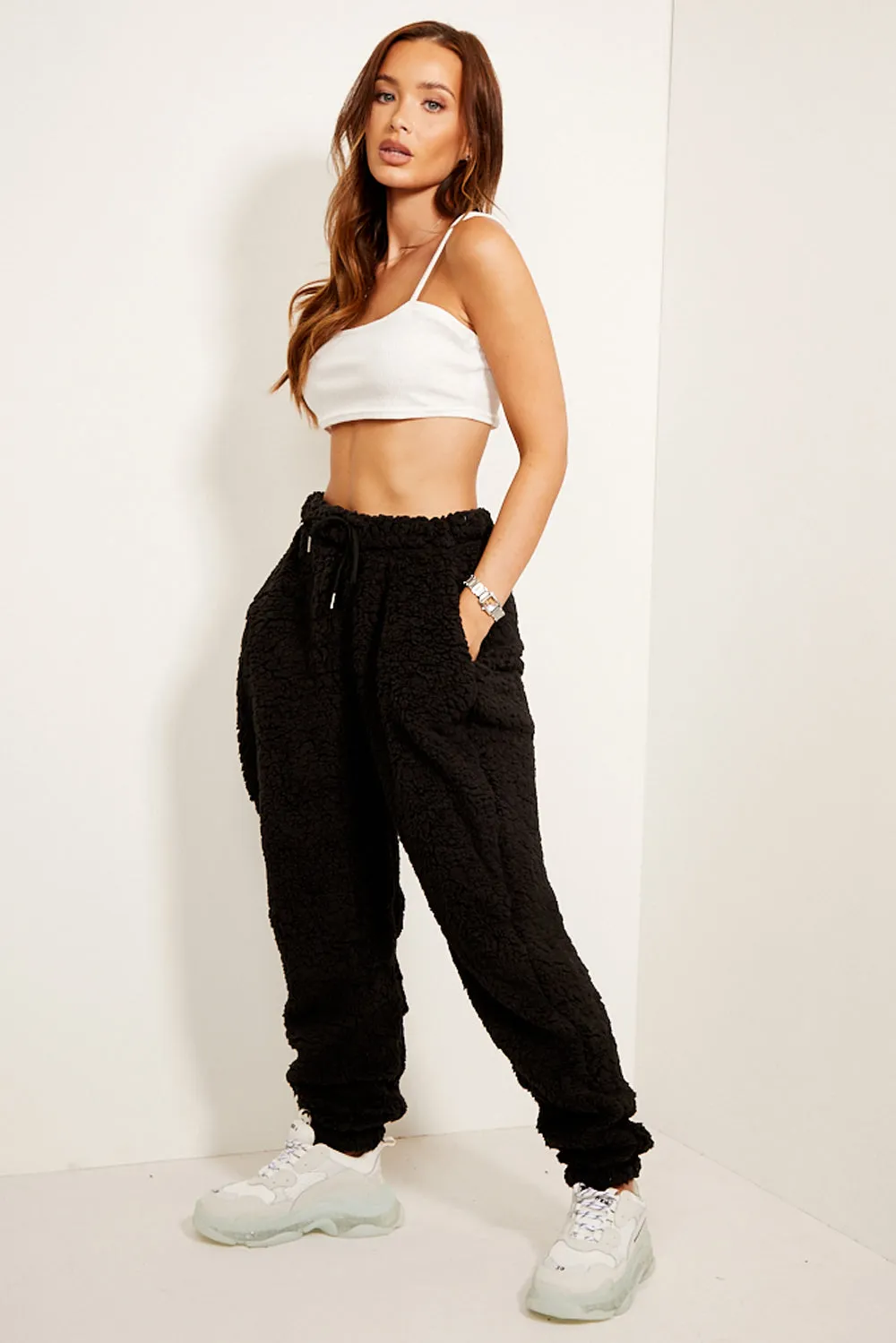 Athena Black Teddy Fur Joggers