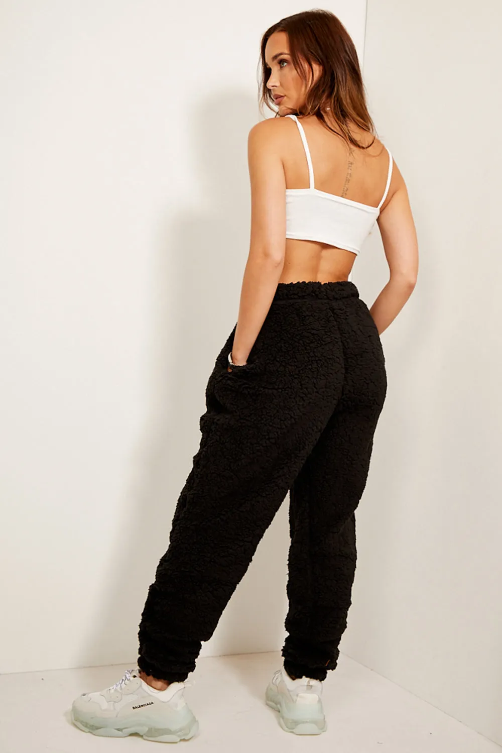 Athena Black Teddy Fur Joggers