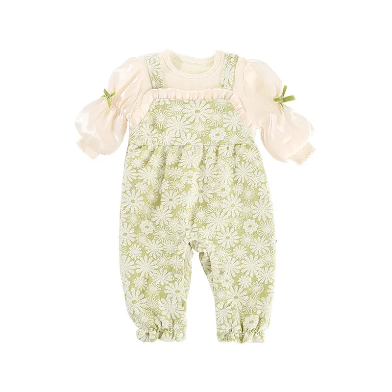 Baby Girls Flower Print Jumpsuits Wholesale 231019146