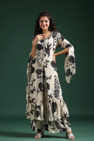 Black & White Digital Printed Muslin Silk Palazzo Set