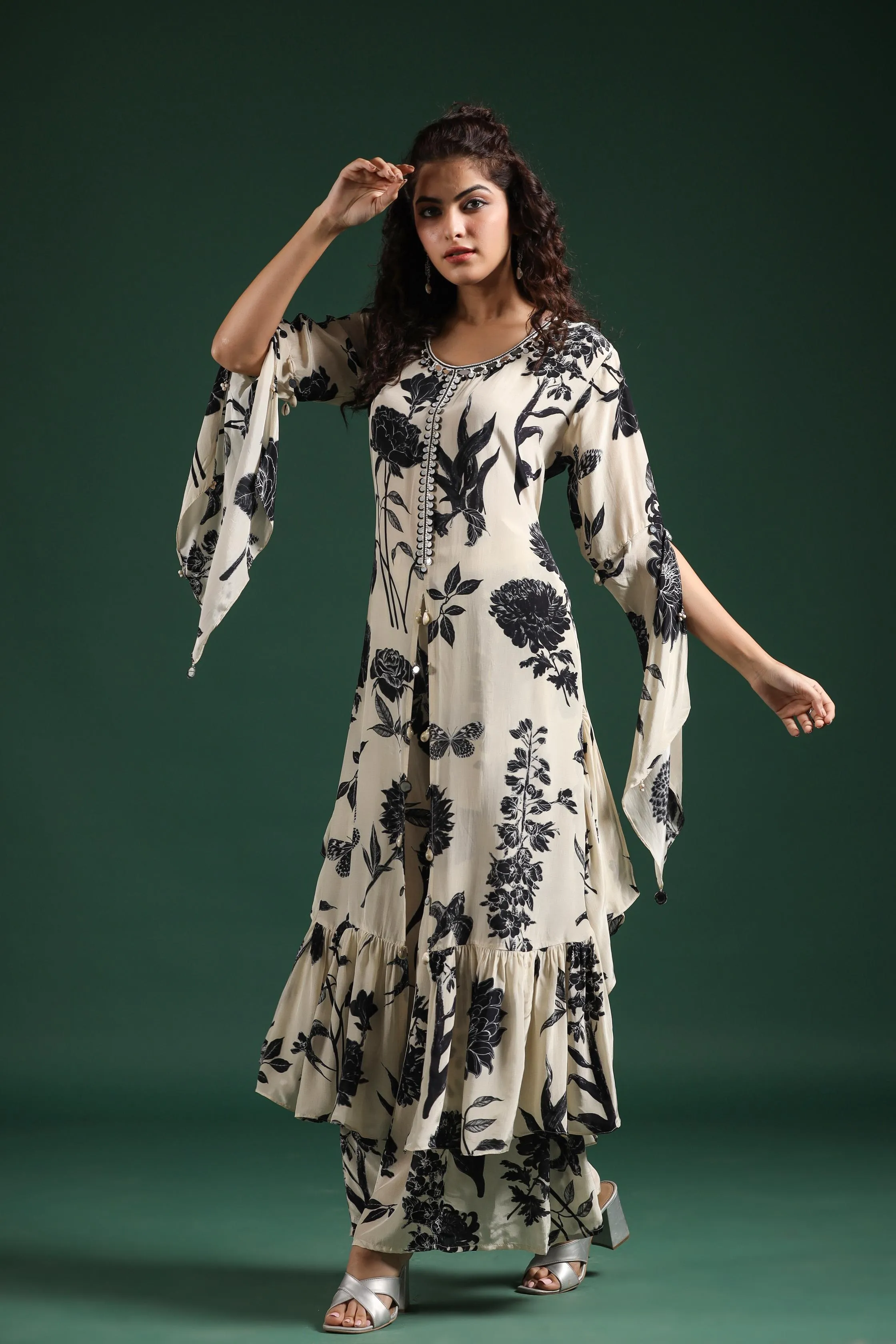 Black & White Digital Printed Muslin Silk Palazzo Set