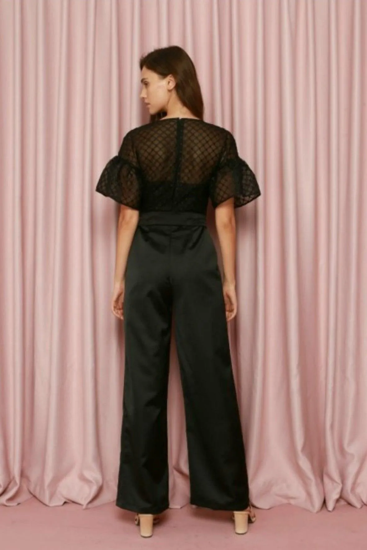 Black Checked Mesh Jumpsuit