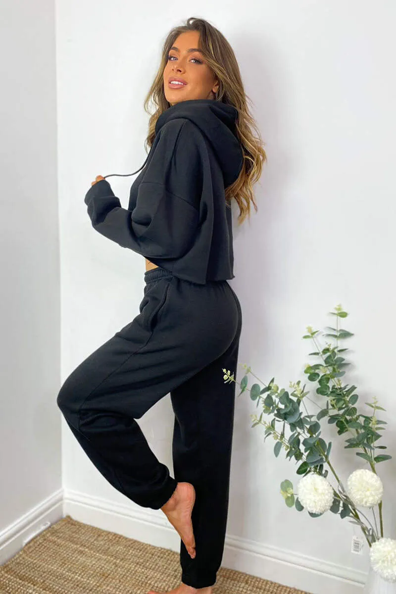 Black Cropped Hoodie Lounge Set