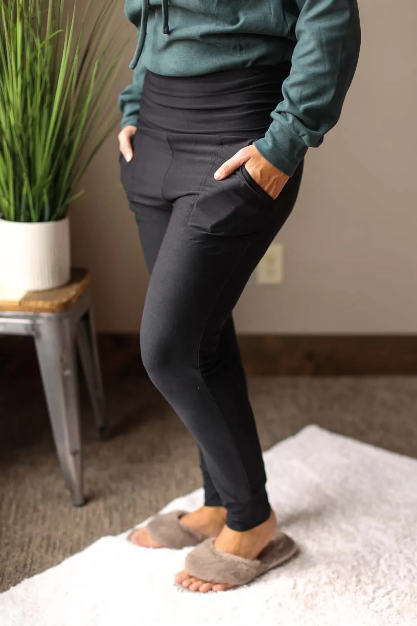 Black High Waist Gathered Pocket Legging Joggers