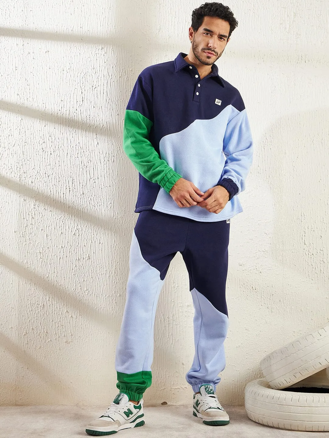 Blue Cut Sew Oversized Matching Tracksuit