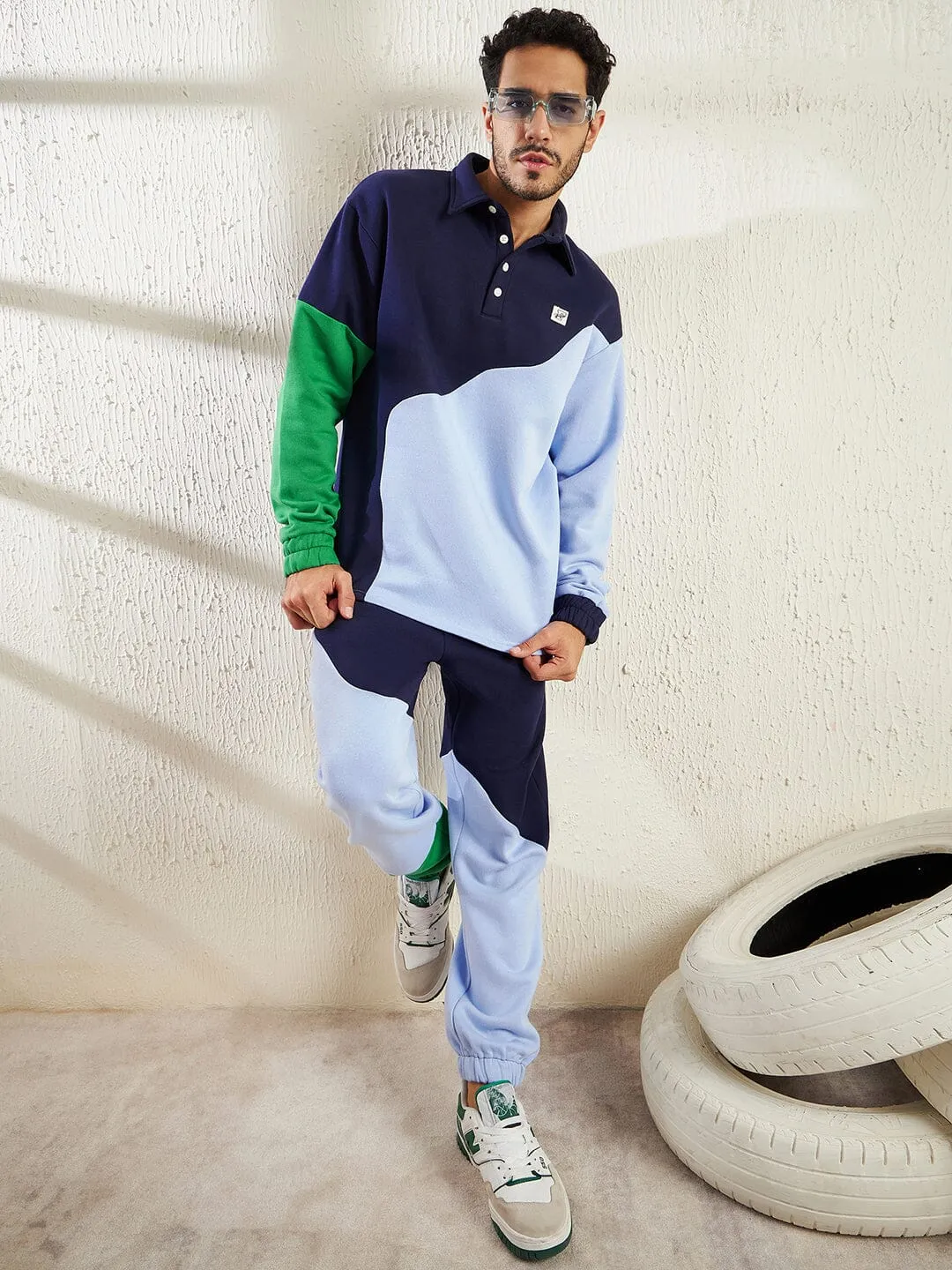 Blue Cut Sew Oversized Matching Tracksuit