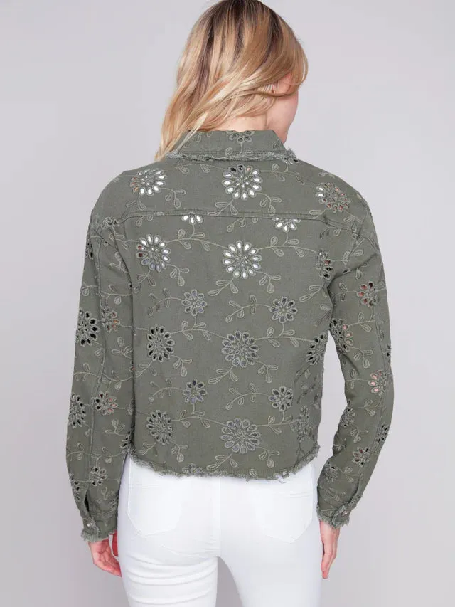 C.B 6309 Embroidered Eyelet Denim Jacket