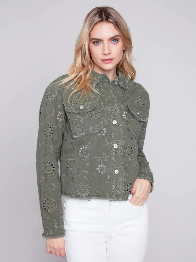 C.B 6309 Embroidered Eyelet Denim Jacket