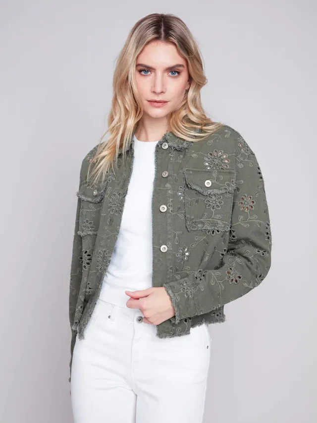 C.B 6309 Embroidered Eyelet Denim Jacket