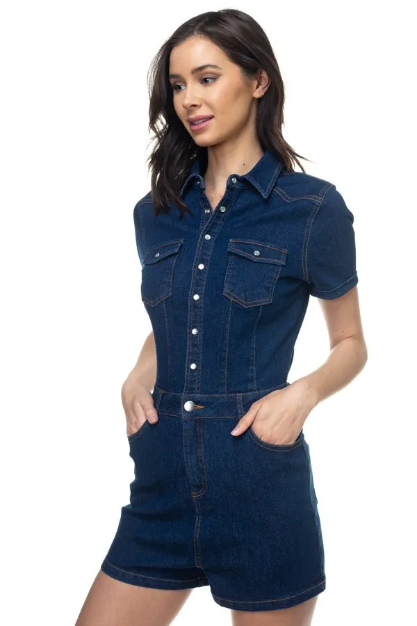 Denim Short Sleeve Romper