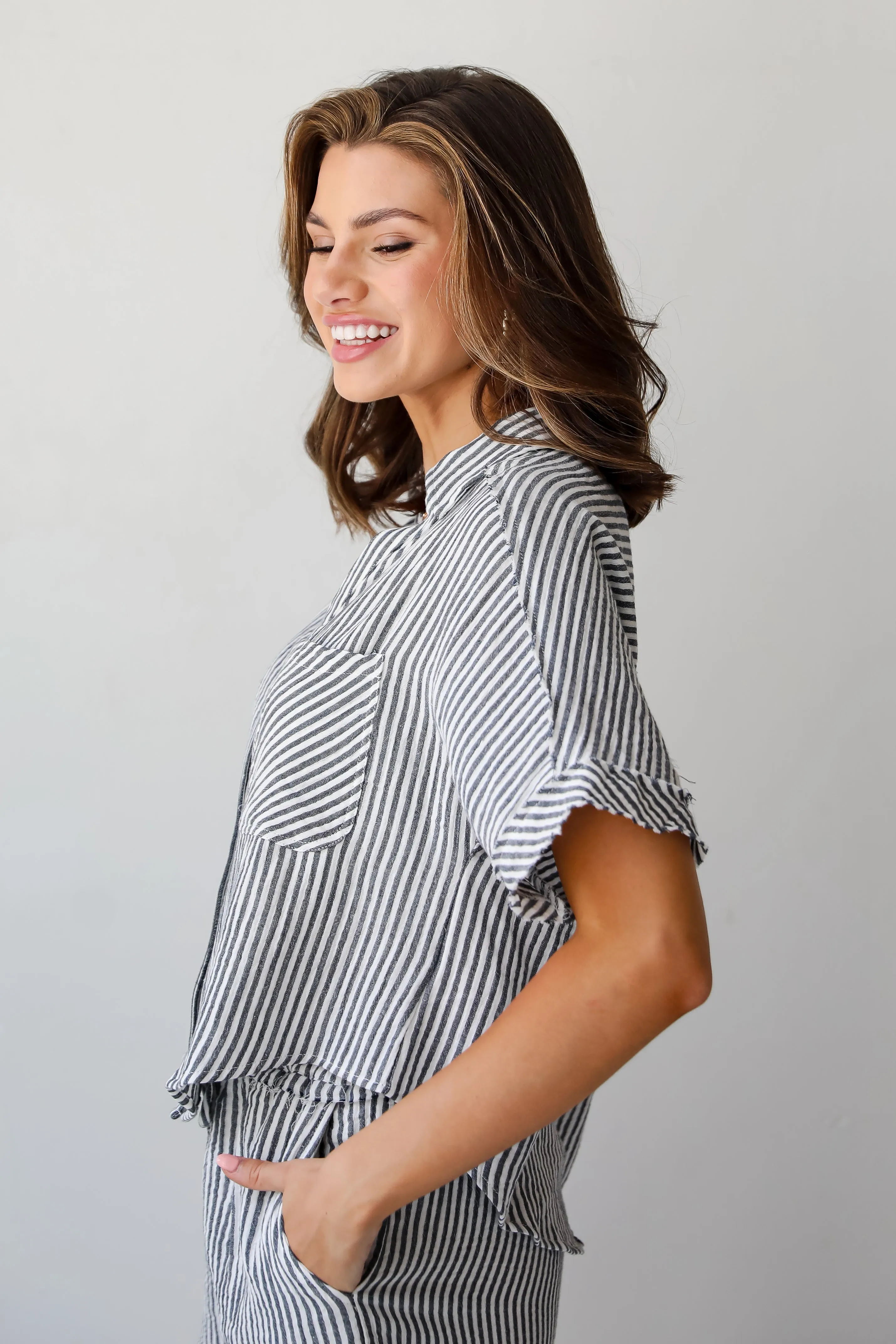 FINAL SALE - Bright Disposition Seersucker Blouse - DU DEAL