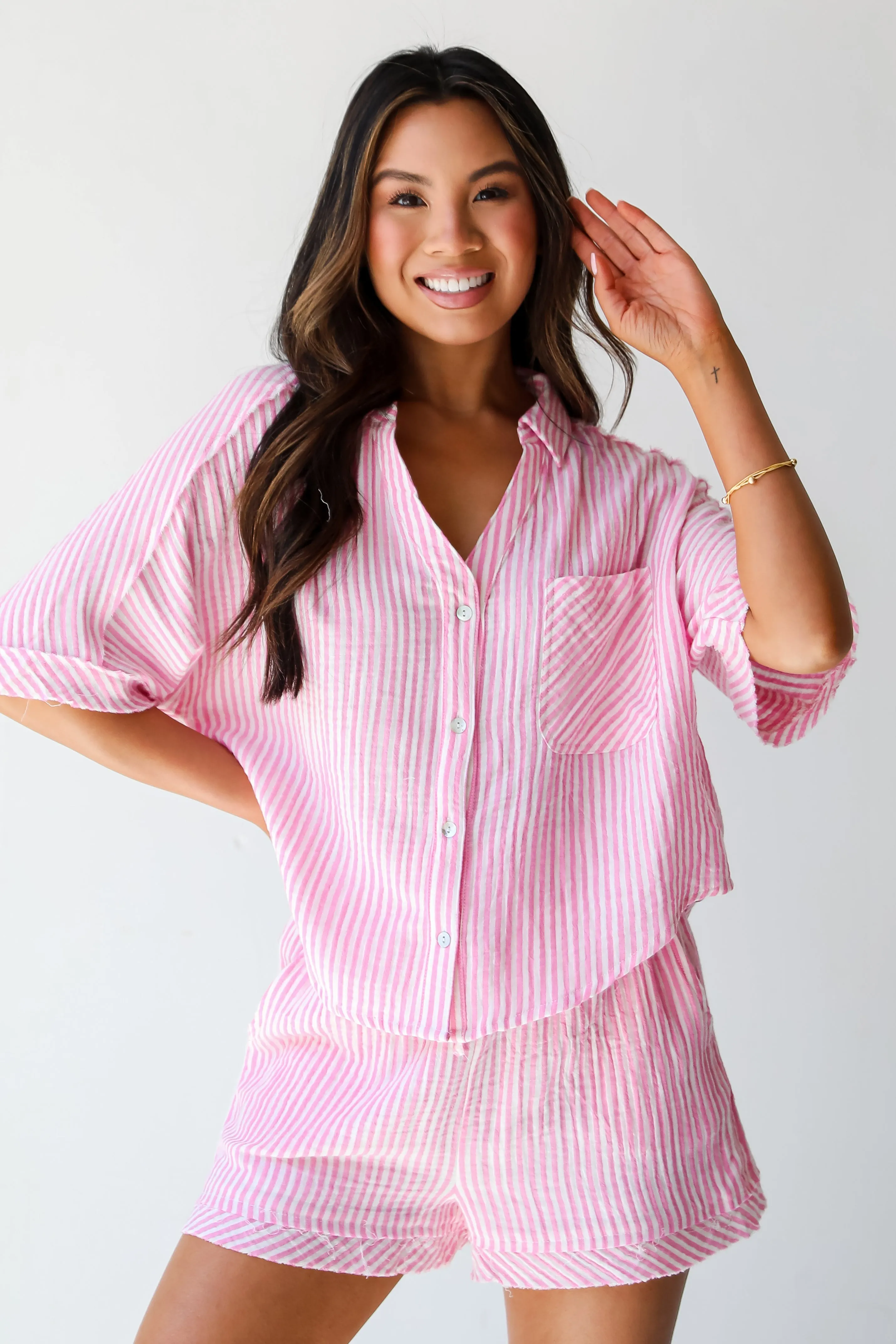 FINAL SALE - Bright Disposition Seersucker Blouse - DU DEAL