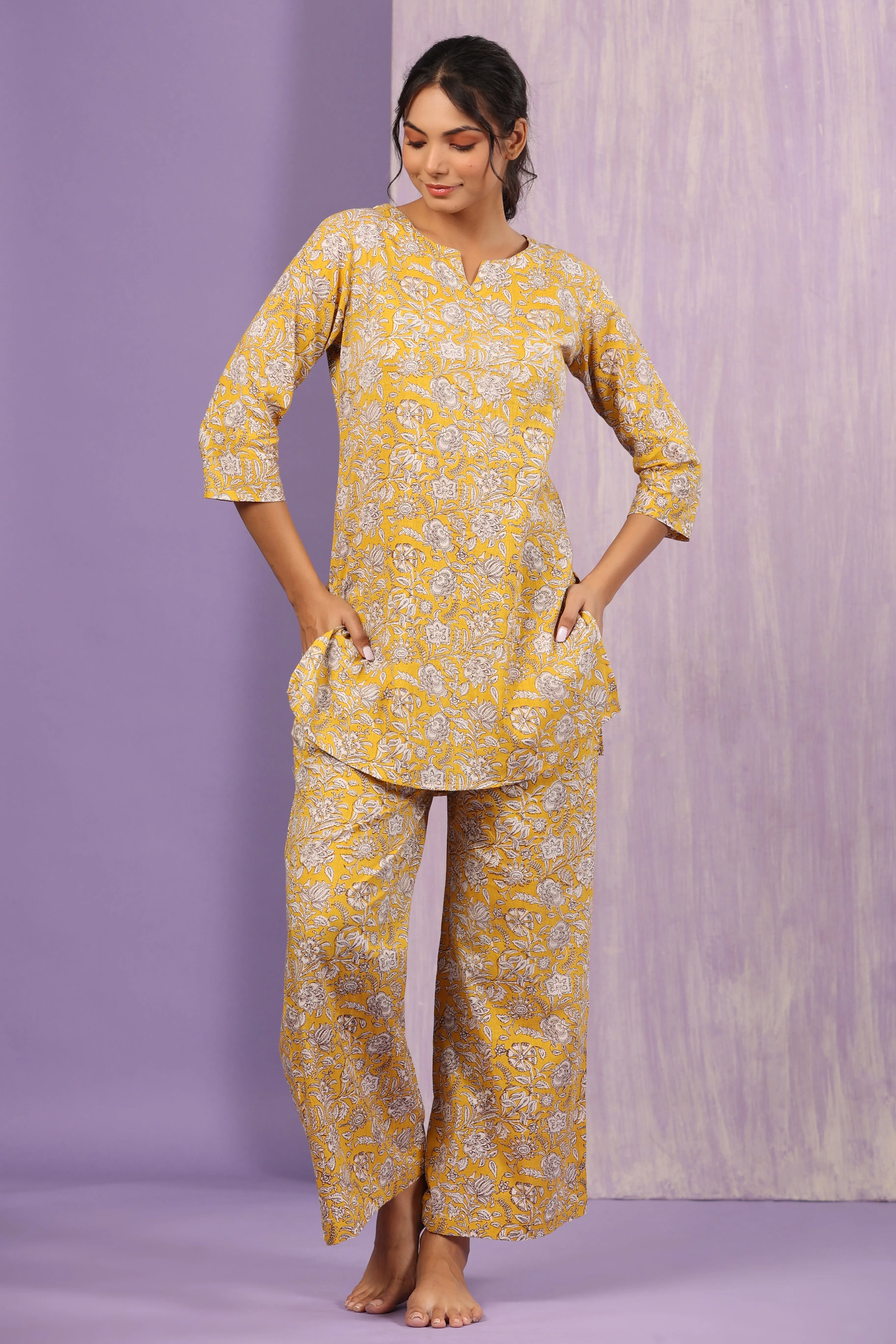 Floral Mosaic on Mustard Loungewear Set