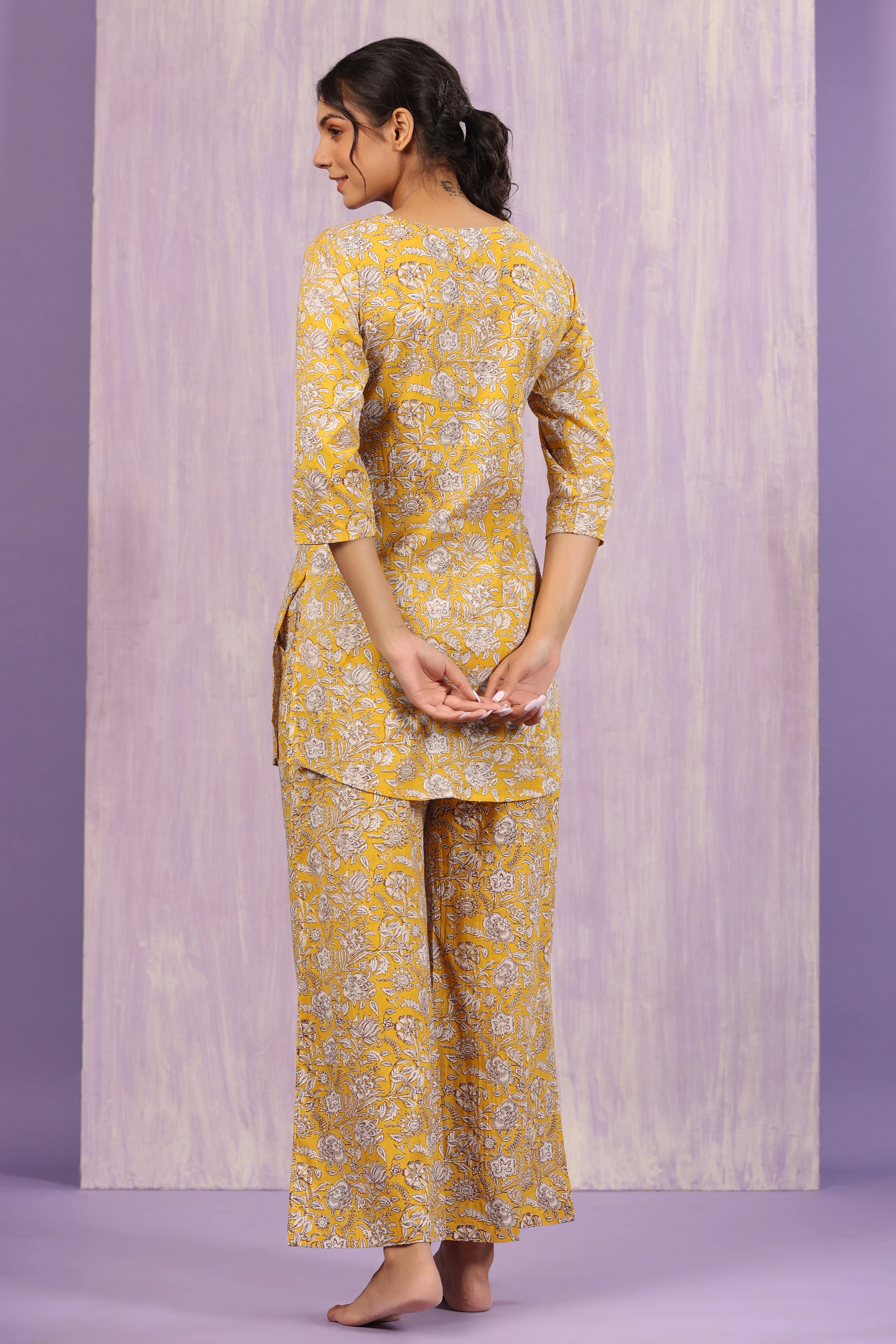 Floral Mosaic on Mustard Loungewear Set