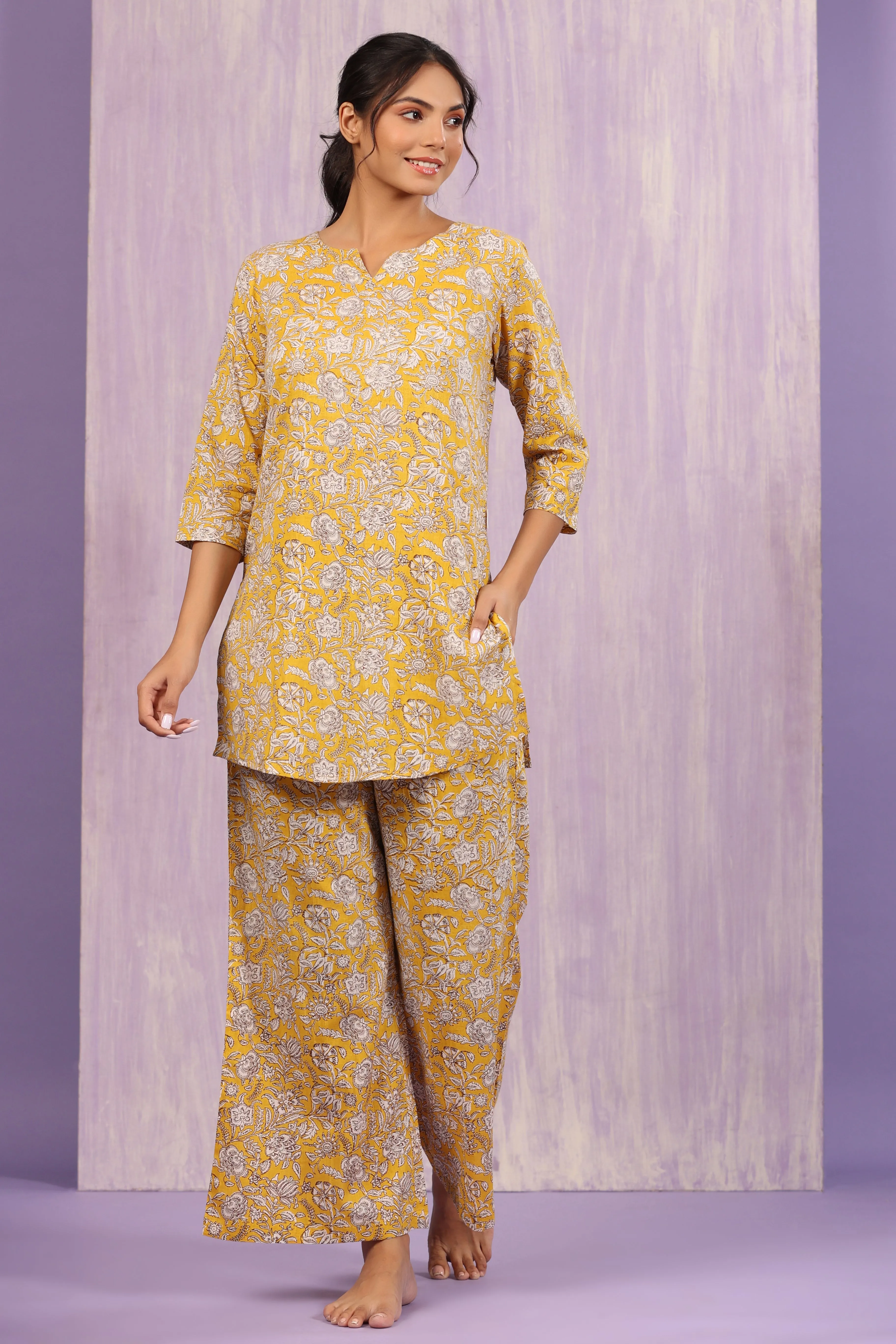 Floral Mosaic on Mustard Loungewear Set