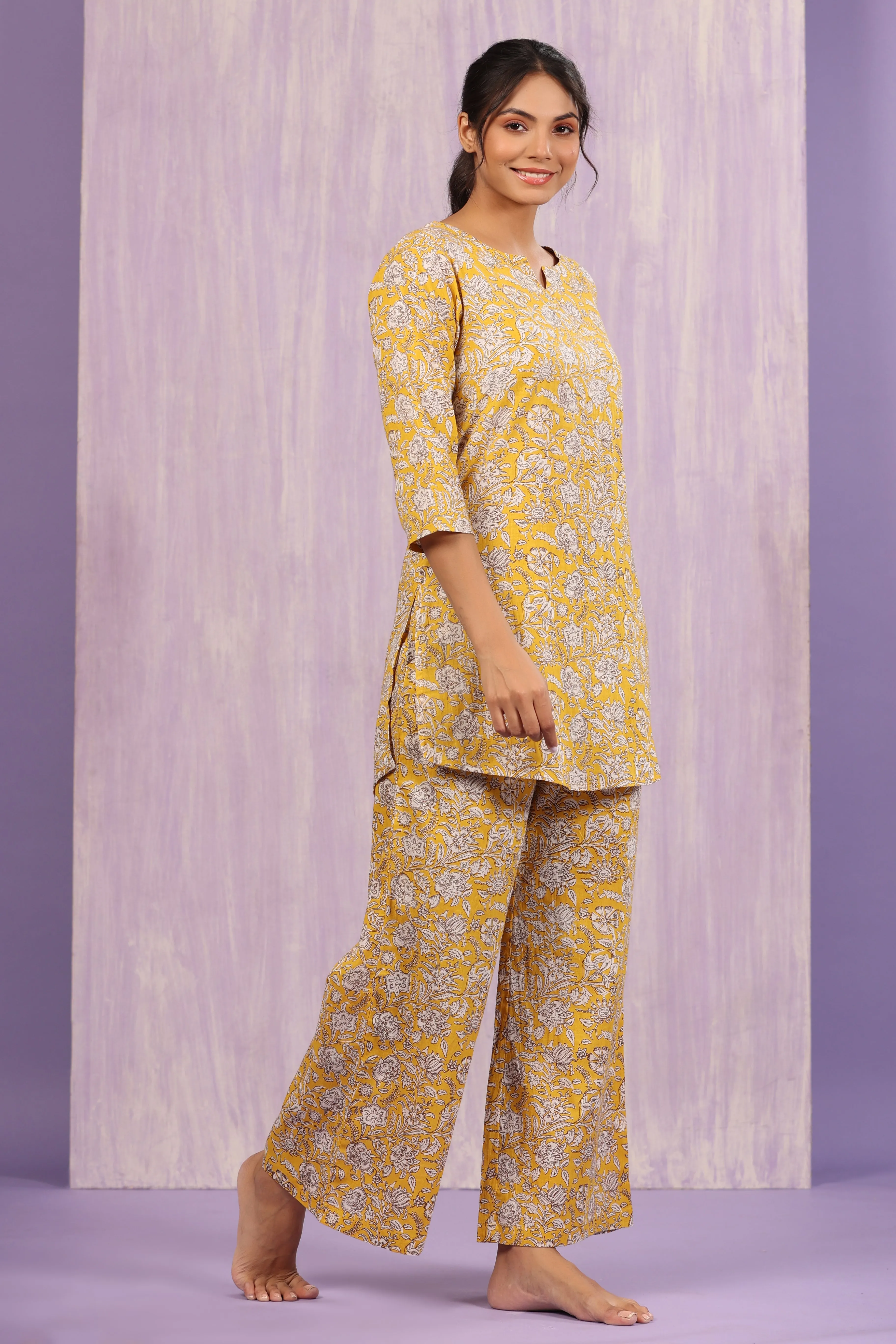 Floral Mosaic on Mustard Loungewear Set