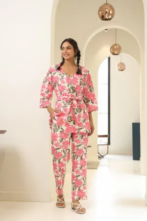 Flower Power Pink Cotton Flex Three Piece Co-ord Set