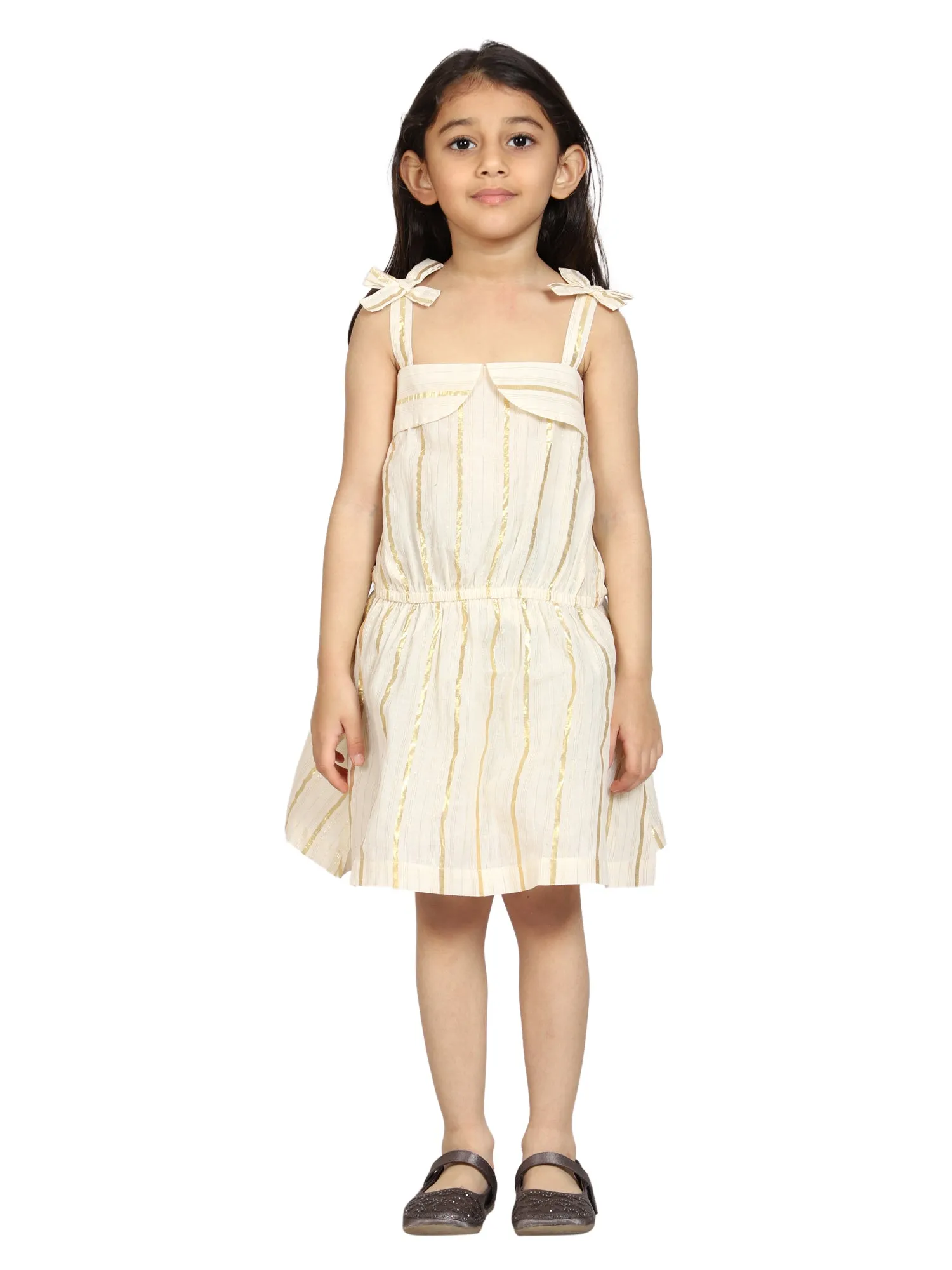 Girls Cotton Strap Dress with Bow