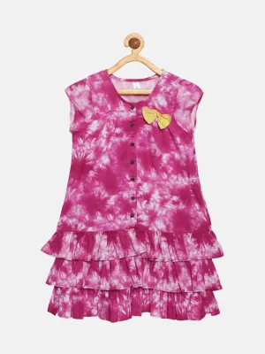 Girls Frill Layered Bottom with Cap Sleeve Dress