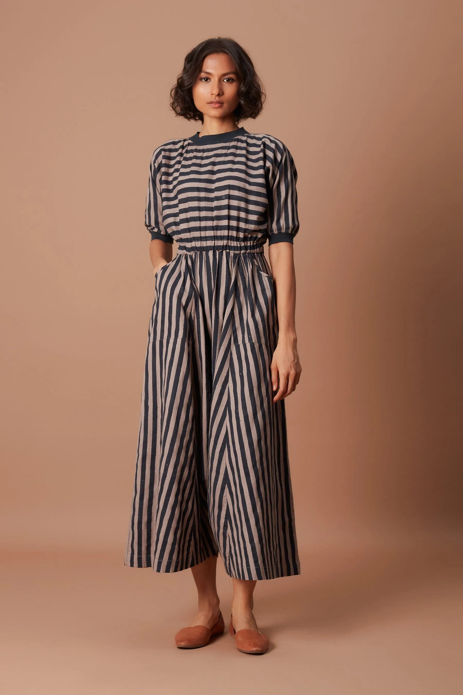 Grey and Charcoal Striped Mati Sphara Jumpsuit