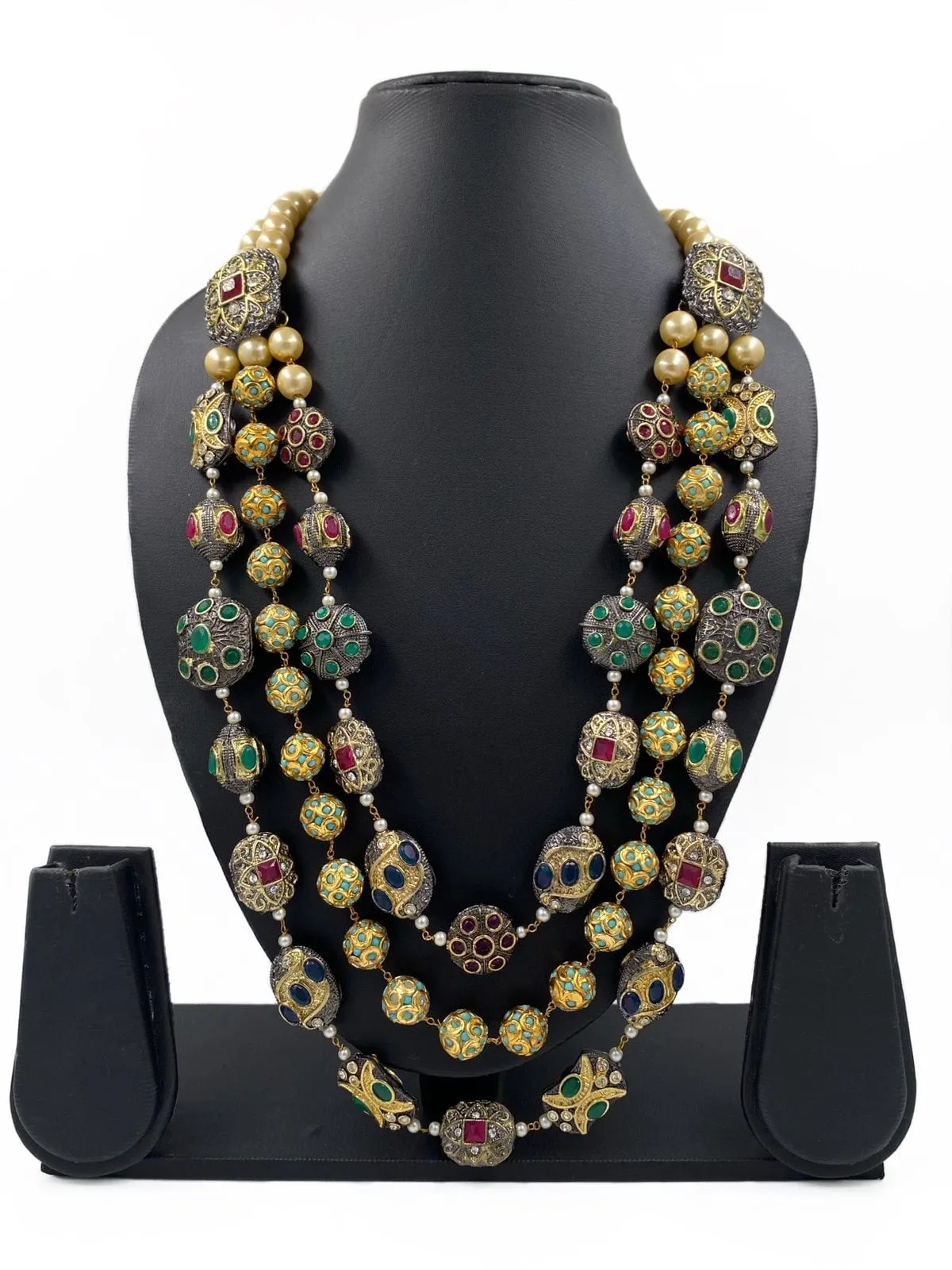 Handcrafted Multi Color Layered Jadau Unisex Beads Necklace By Gehna Shop