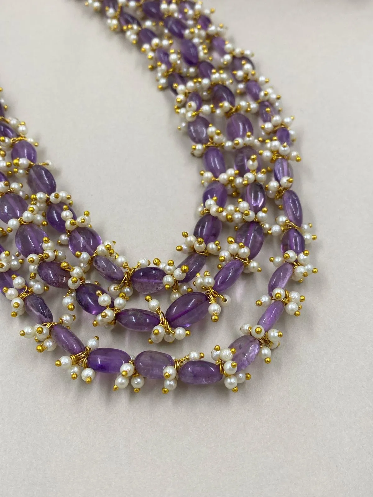 Handcrafted Semi Precious Amethyst Layered Beads Necklace For Women.