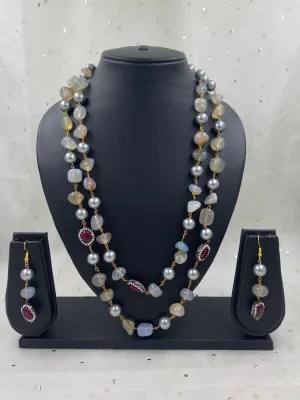 Handcrafted Semi Precious Onyx Stone Gray Pearls Beaded Necklace By Gehna Shop