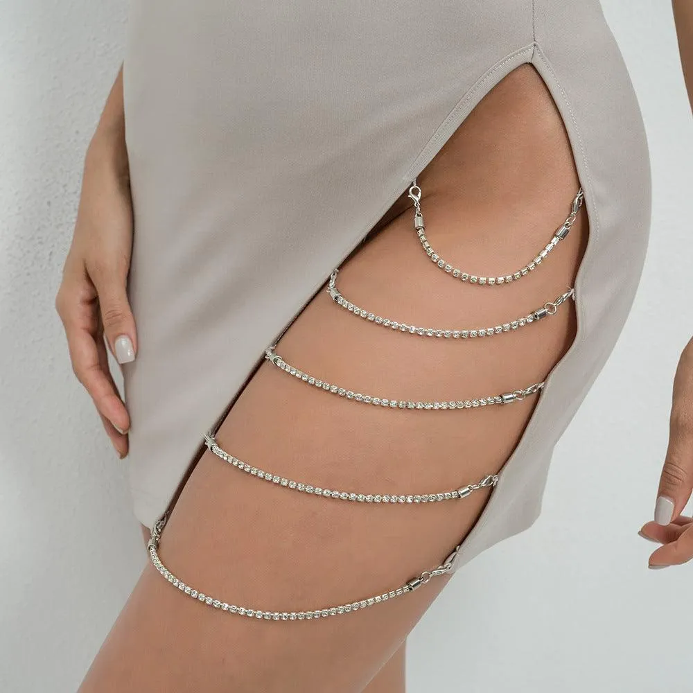 HIGH SLIT WITH SILVER CHAINS CLUB DRESS