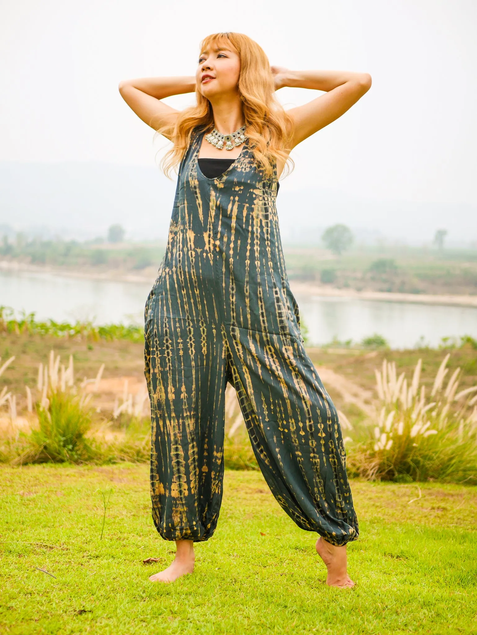 K0965- Hand Dyed  Hippie Racerback Jumpsuit Romper