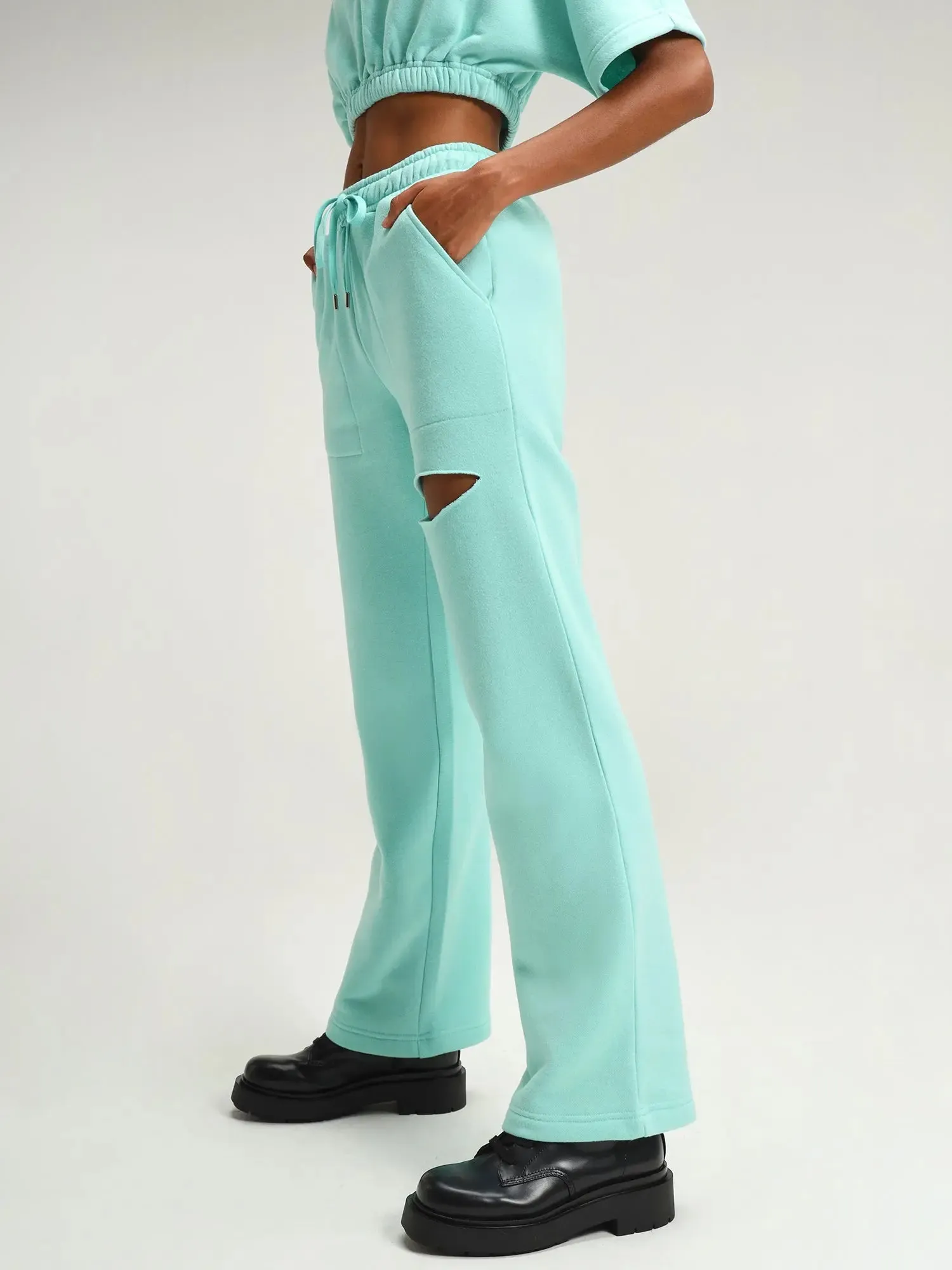 Miami Aqua Straight Leg Slit Joggers