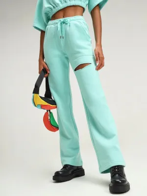 Miami Aqua Straight Leg Slit Joggers