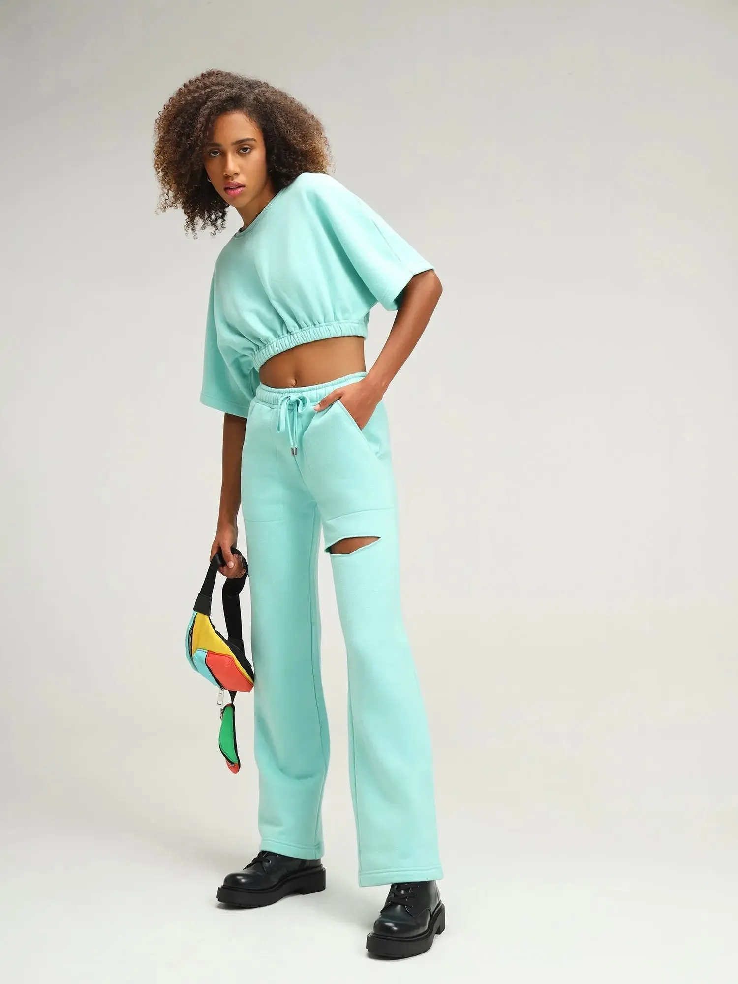 Miami Aqua Straight Leg Slit Joggers