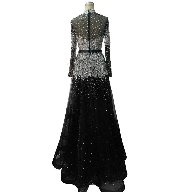 Novaah - High Collar Beaded Evening Dress