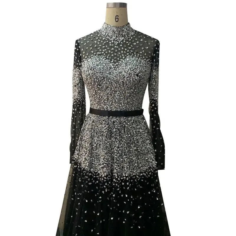 Novaah - High Collar Beaded Evening Dress