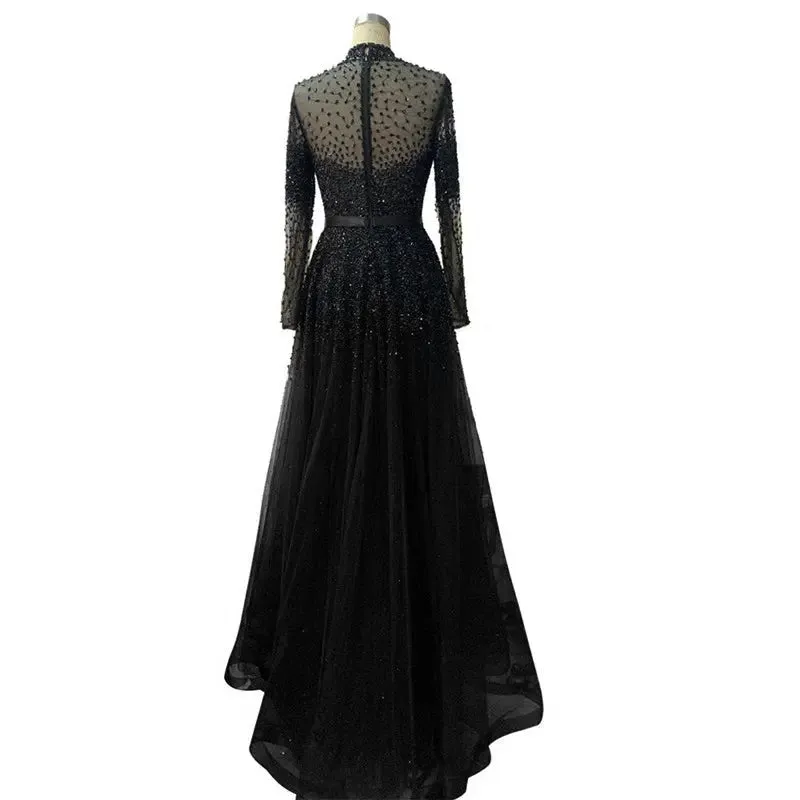 Novaah - High Collar Beaded Evening Dress