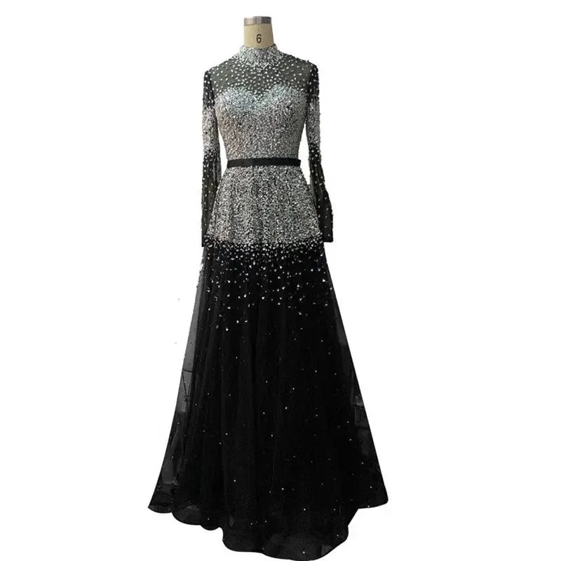 Novaah - High Collar Beaded Evening Dress