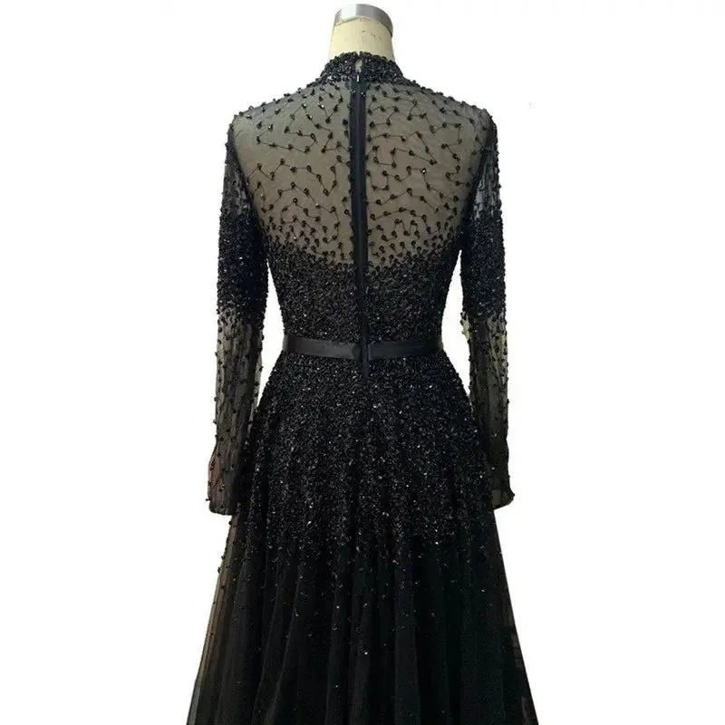 Novaah - High Collar Beaded Evening Dress