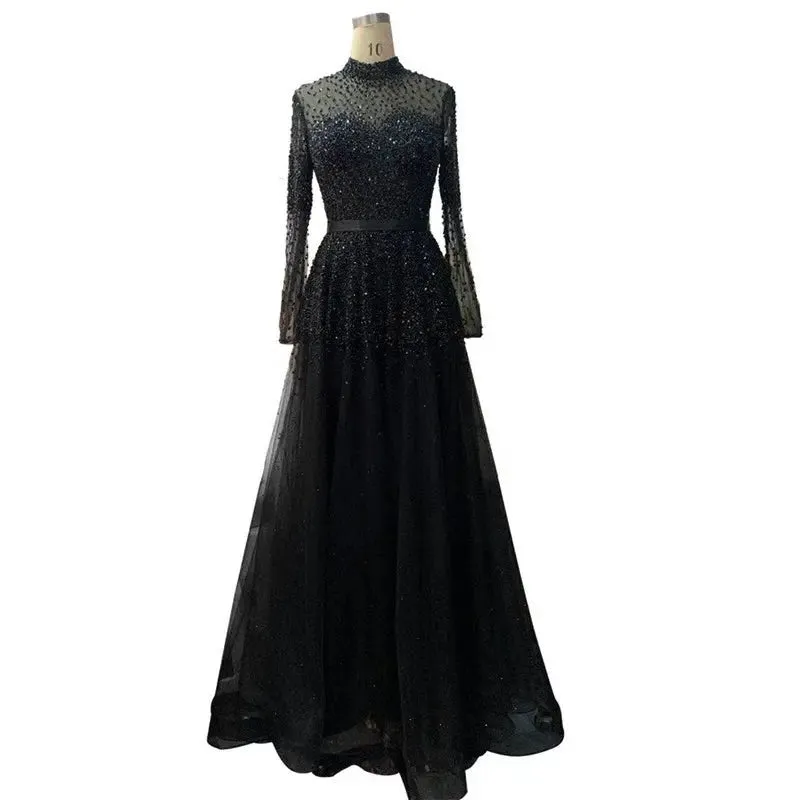 Novaah - High Collar Beaded Evening Dress