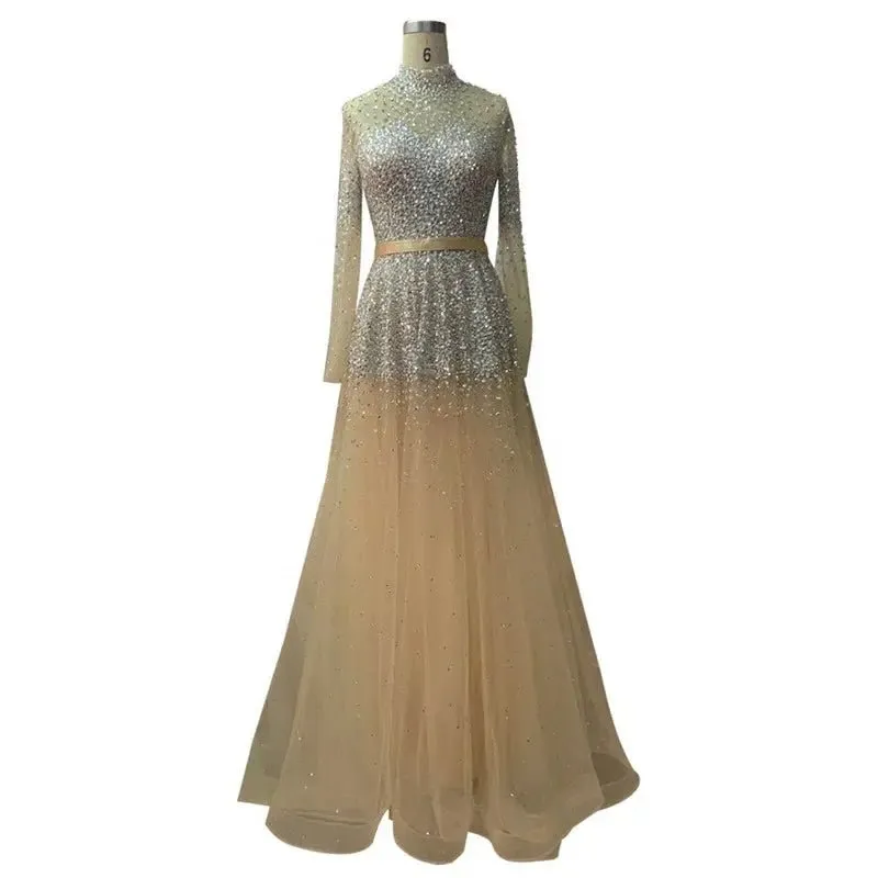 Novaah - High Collar Beaded Evening Dress