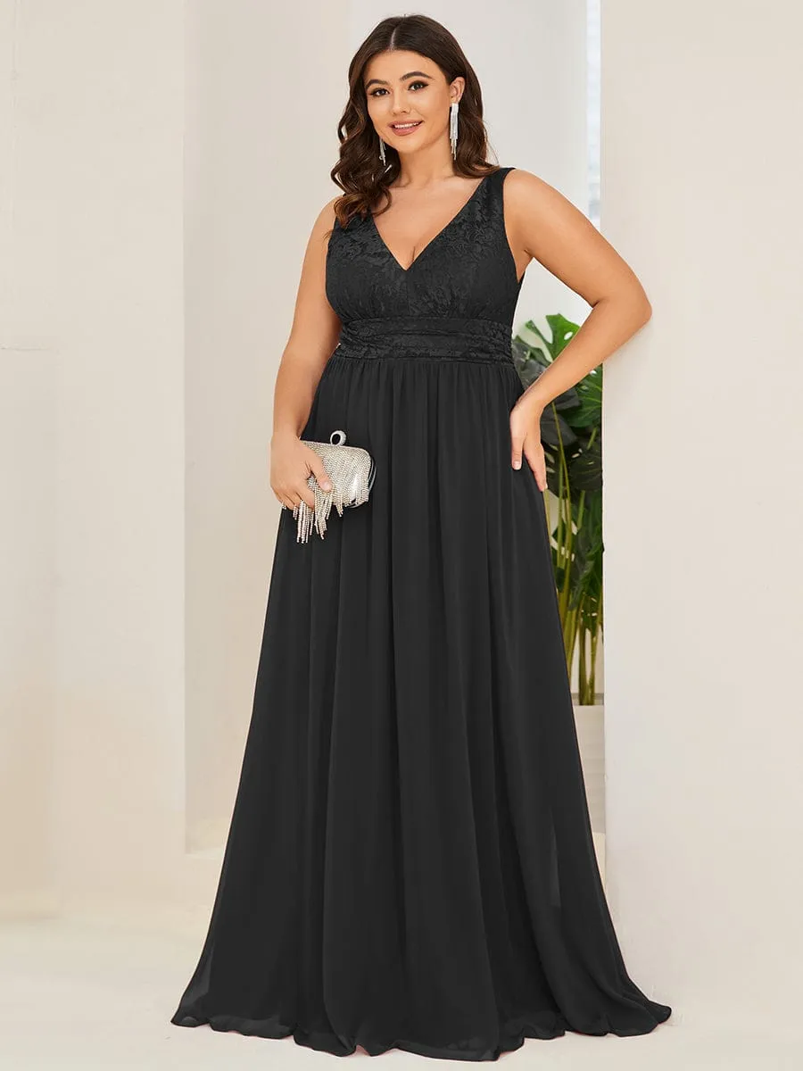 Plus Size Sleeveless Empire Waist V-Neck Chiffon Evening Dress