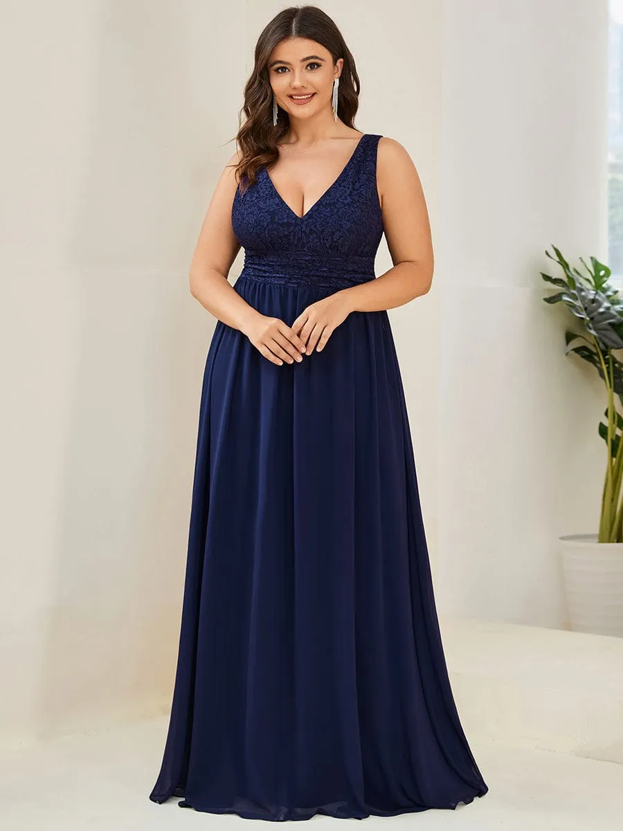 Plus Size Sleeveless Empire Waist V-Neck Chiffon Evening Dress