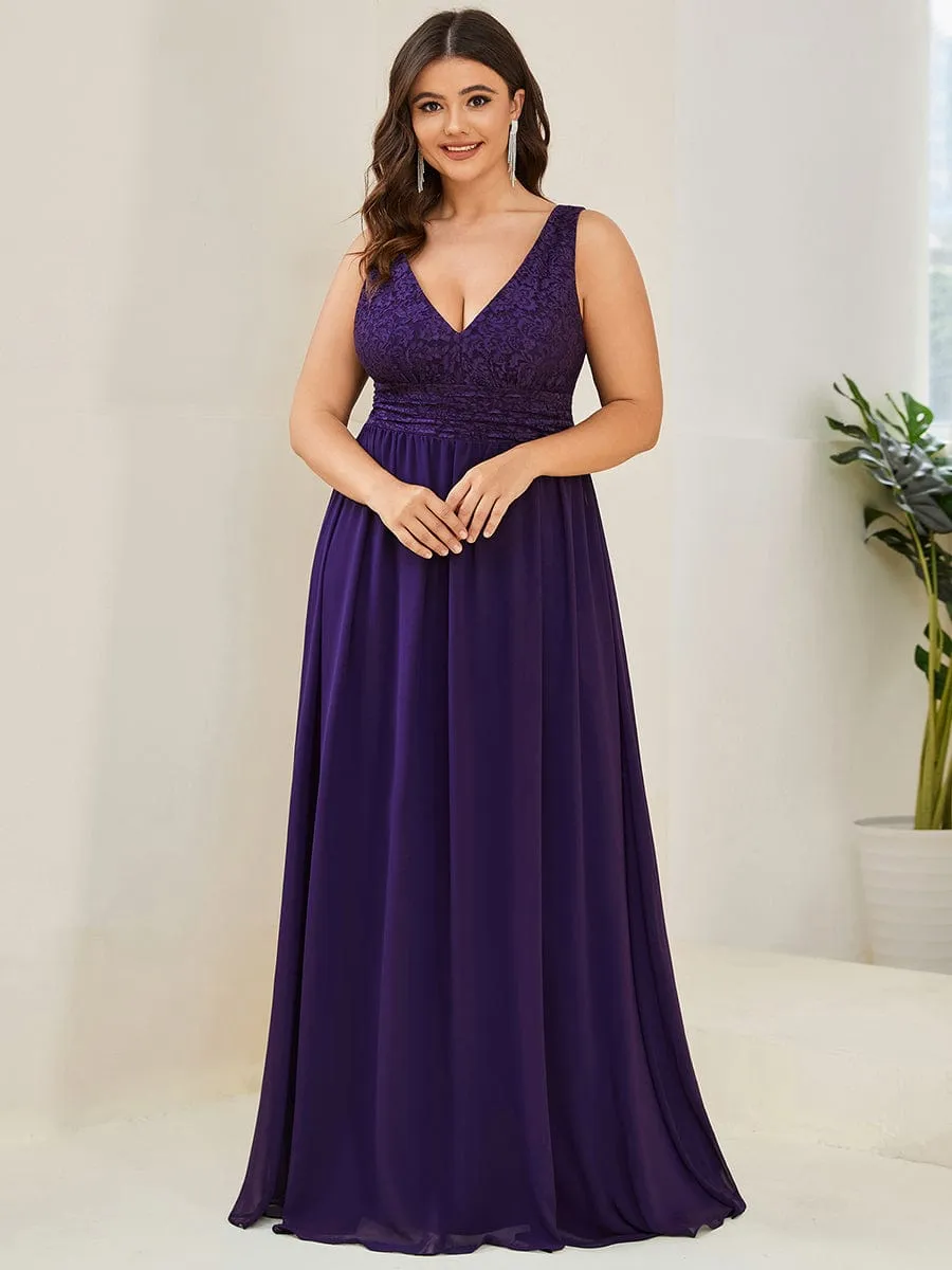 Plus Size Sleeveless Empire Waist V-Neck Chiffon Evening Dress