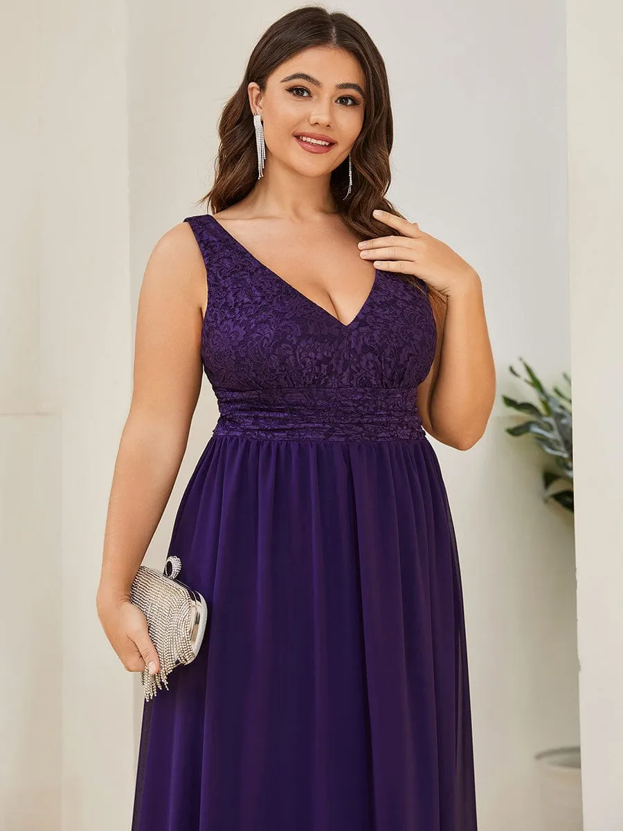 Plus Size Sleeveless Empire Waist V-Neck Chiffon Evening Dress