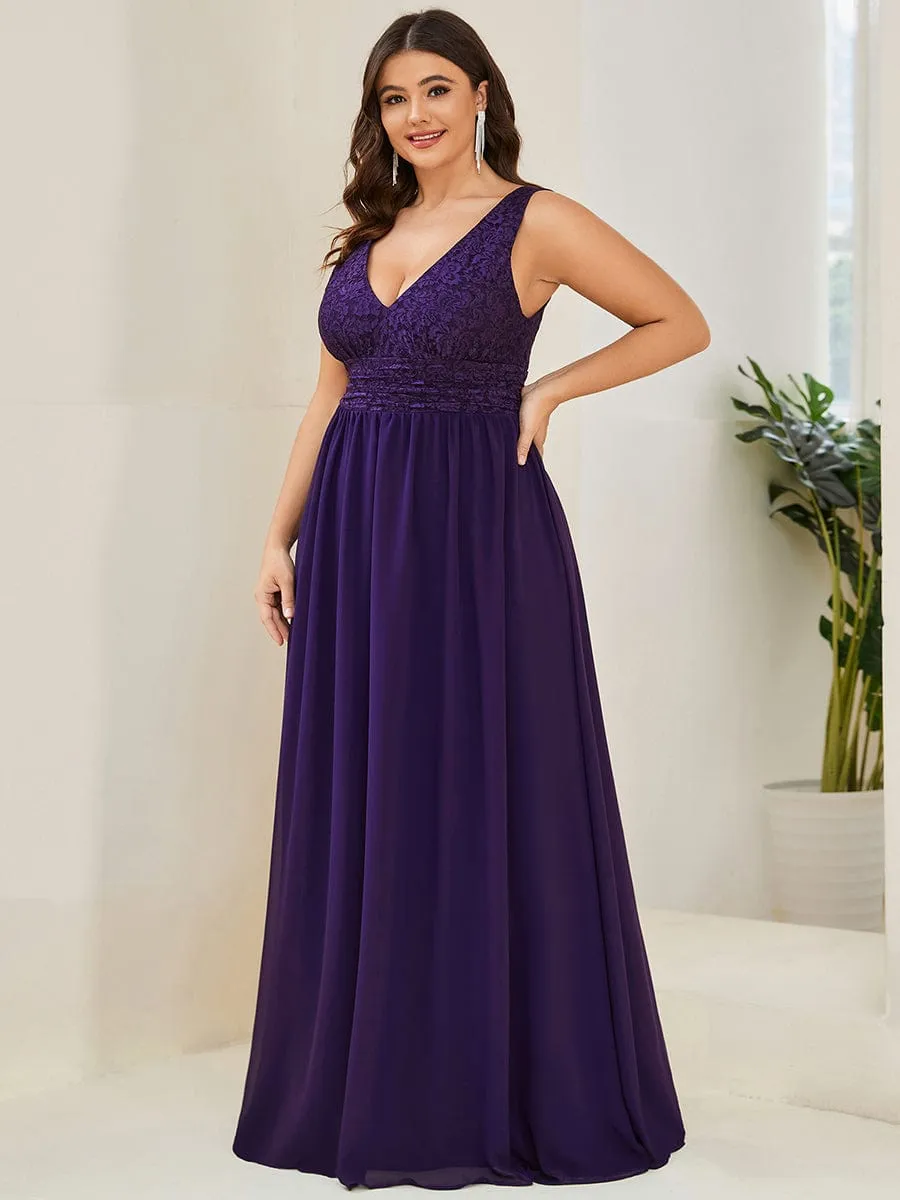 Plus Size Sleeveless Empire Waist V-Neck Chiffon Evening Dress